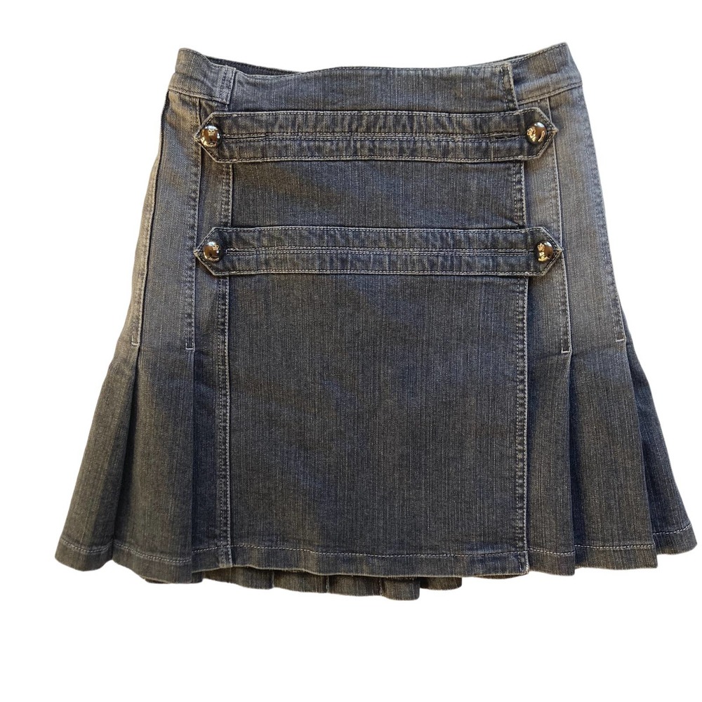 ESCADA Button Front Pleated Denim A-Line Skirt Size 34 Small